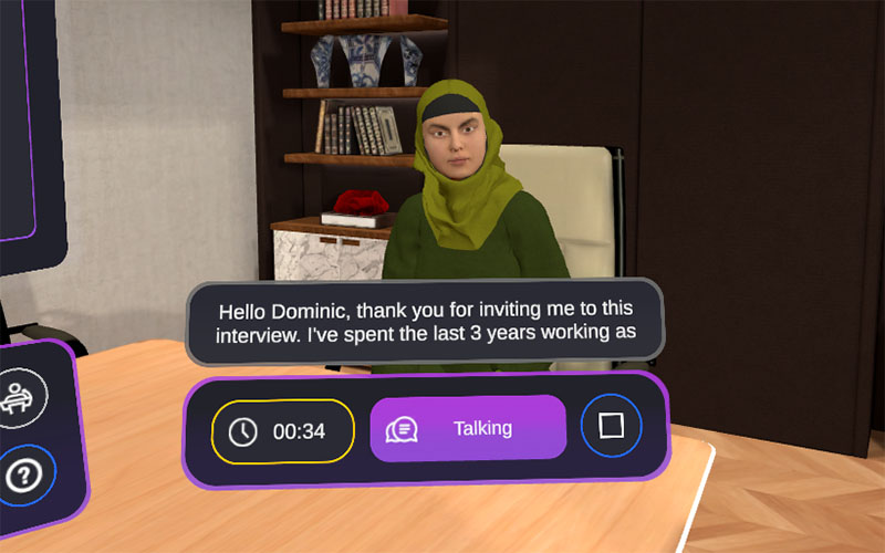 AI Avatar in the VirtualSpeech app featuring closed captions